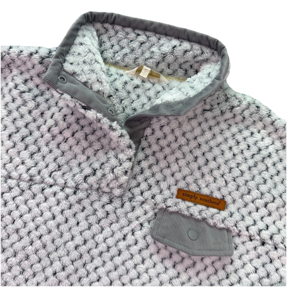 Simply Southern Fleece Pullover Sweater Size Small‎ Gray And White EUC